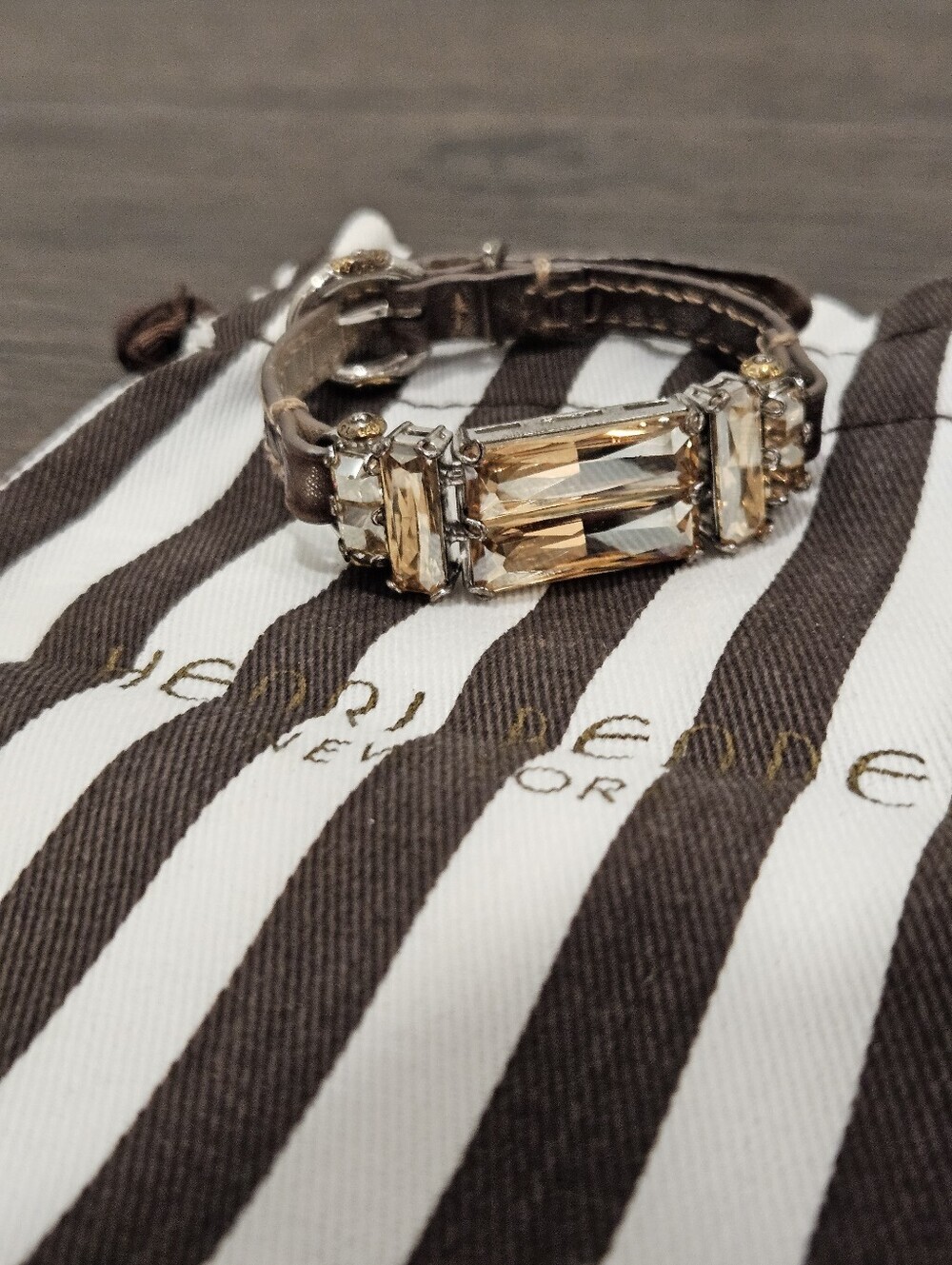 Henri Bendel Crystal Leather Wrap Bracelet Champagne Swarovski Crystals RARE